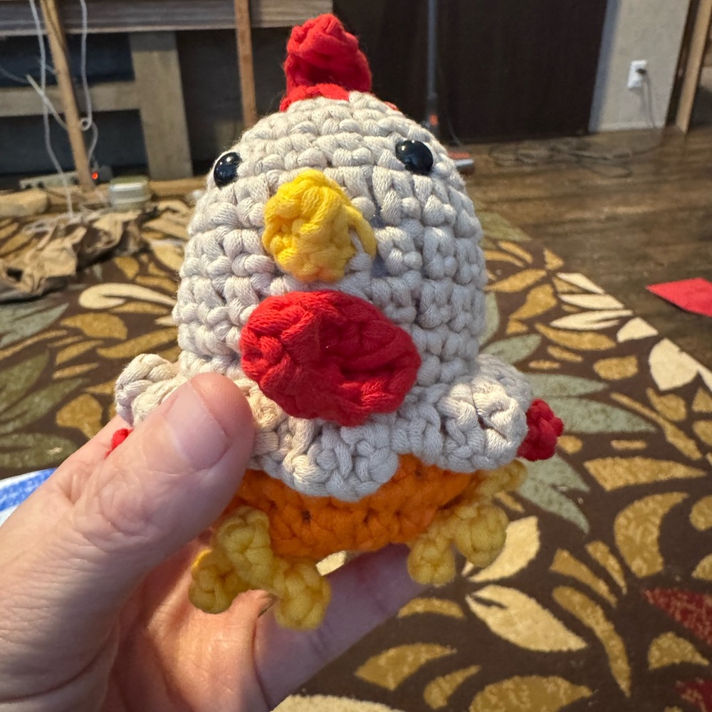 Handmade Crochet Chicken Plush - Cream, Red, Yellow, Orange